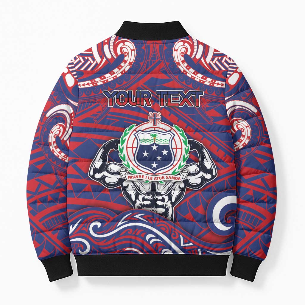 Personalised Samoa Gym Bomber Puffer Jacket Muscle Samoan Tribal Waves - Polynesian Pride