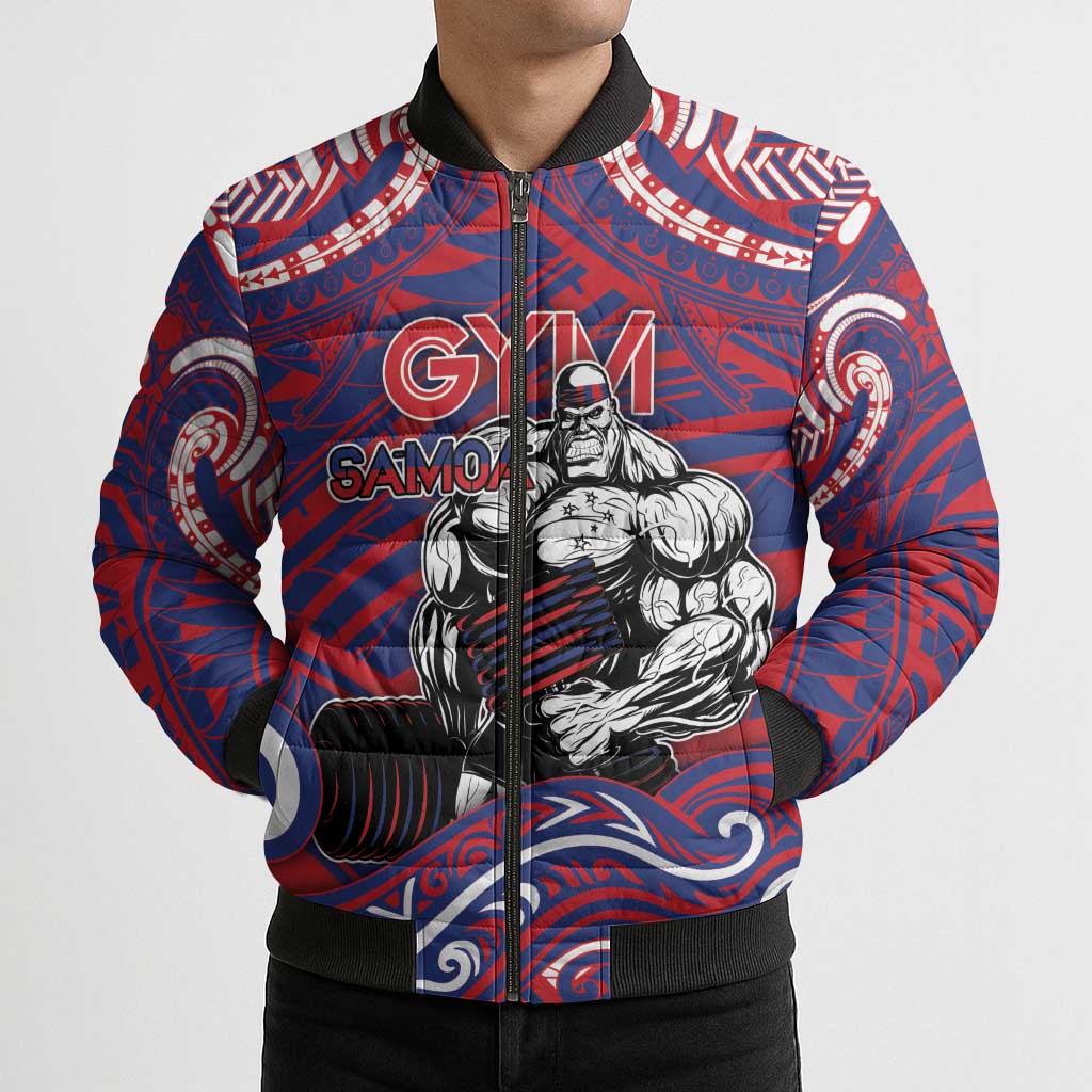Personalised Samoa Gym Bomber Puffer Jacket Muscle Samoan Tribal Waves - Polynesian Pride