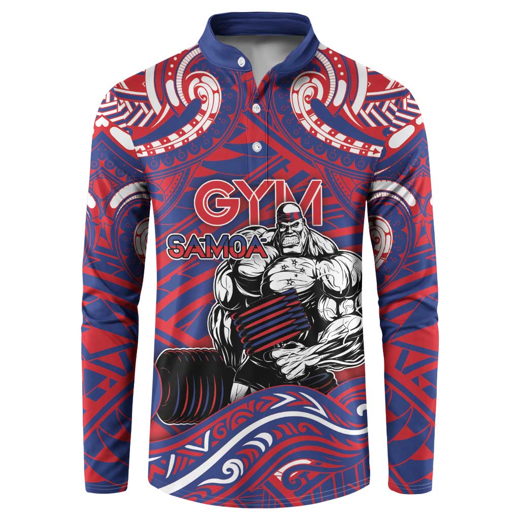Personalised Samoa Gym Button Sweatshirt Muscle Samoan Tribal Waves DT05 Navy - Polynesian Pride
