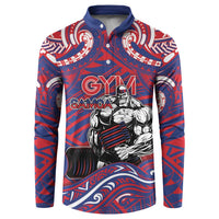 Personalised Samoa Gym Button Sweatshirt Muscle Samoan Tribal Waves - Polynesian Pride