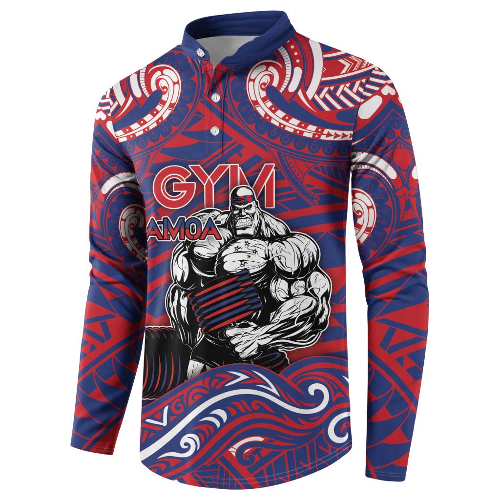 Personalised Samoa Gym Button Sweatshirt Muscle Samoan Tribal Waves - Polynesian Pride