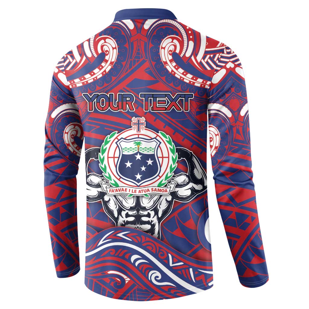 Personalised Samoa Gym Button Sweatshirt Muscle Samoan Tribal Waves - Polynesian Pride