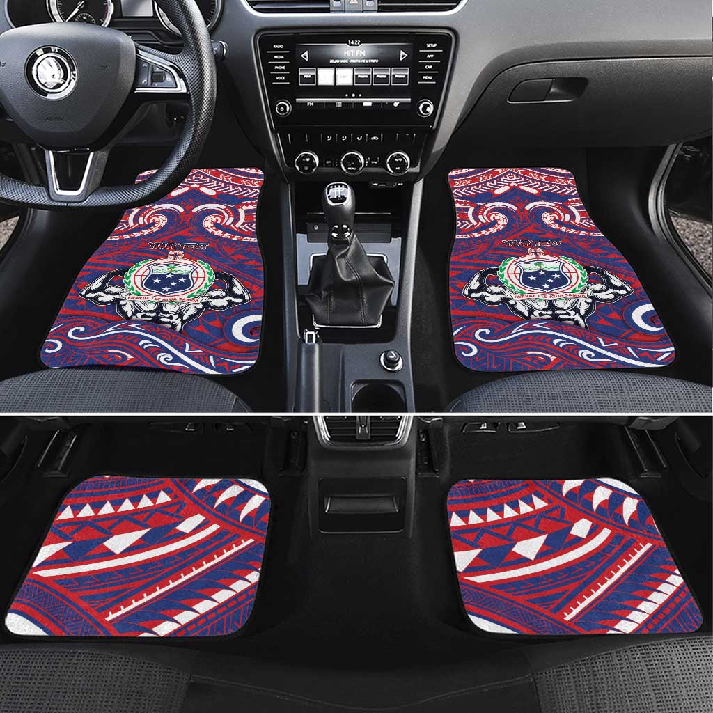Personalised Samoa Gym Car Mats Muscle Samoan Tribal Waves DT05 Set 4pcs Navy - Polynesian Pride