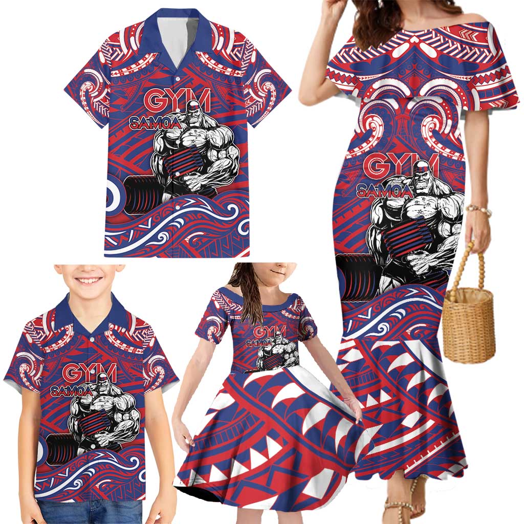 Personalised Samoa Gym Family Matching Mermaid Dress and Hawaiian Shirt Muscle Samoan Tribal Waves - Polynesian Pride