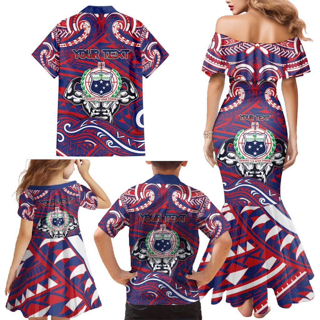 Personalised Samoa Gym Family Matching Mermaid Dress and Hawaiian Shirt Muscle Samoan Tribal Waves - Polynesian Pride