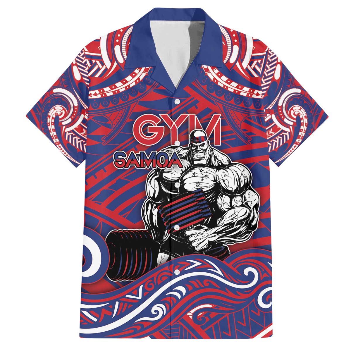 Personalised Samoa Gym Family Matching Off The Shoulder Long Sleeve Dress and Hawaiian Shirt Muscle Samoan Tribal Waves - Polynesian Pride