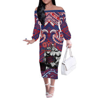 Personalised Samoa Gym Family Matching Off The Shoulder Long Sleeve Dress and Hawaiian Shirt Muscle Samoan Tribal Waves - Polynesian Pride