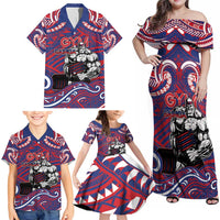 Personalised Samoa Gym Family Matching Off Shoulder Maxi Dress and Hawaiian Shirt Muscle Samoan Tribal Waves - Polynesian Pride