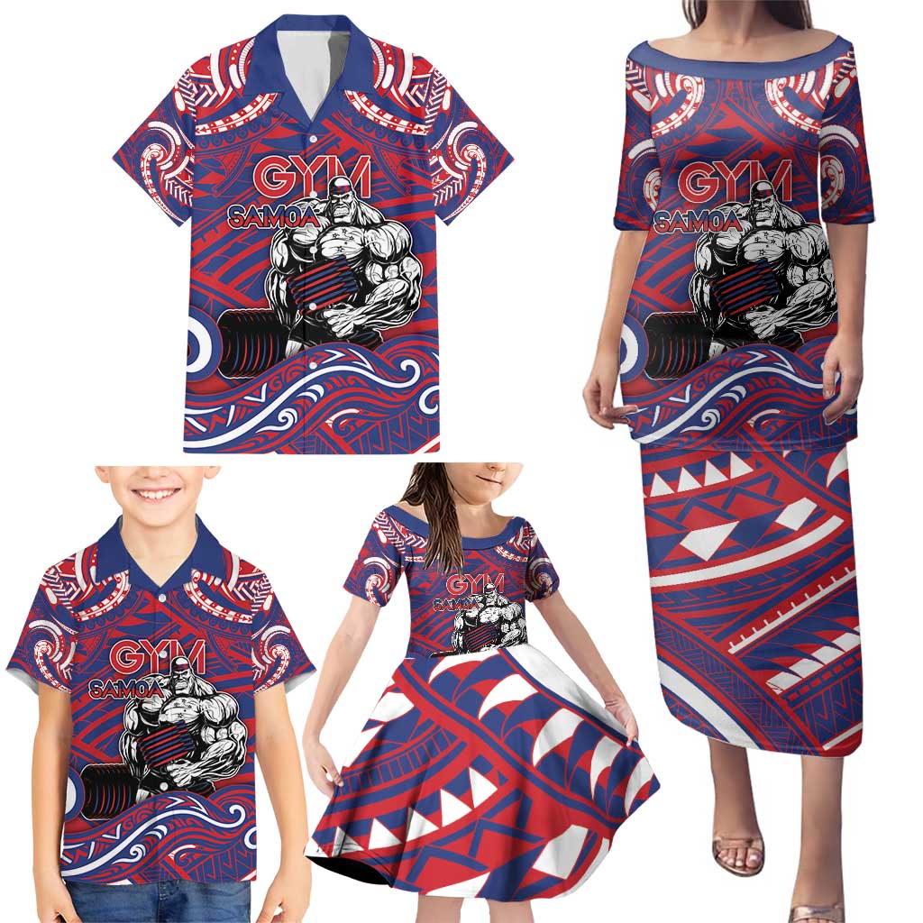 Personalised Samoa Gym Family Matching Puletasi and Hawaiian Shirt Muscle Samoan Tribal Waves DT05 - Polynesian Pride
