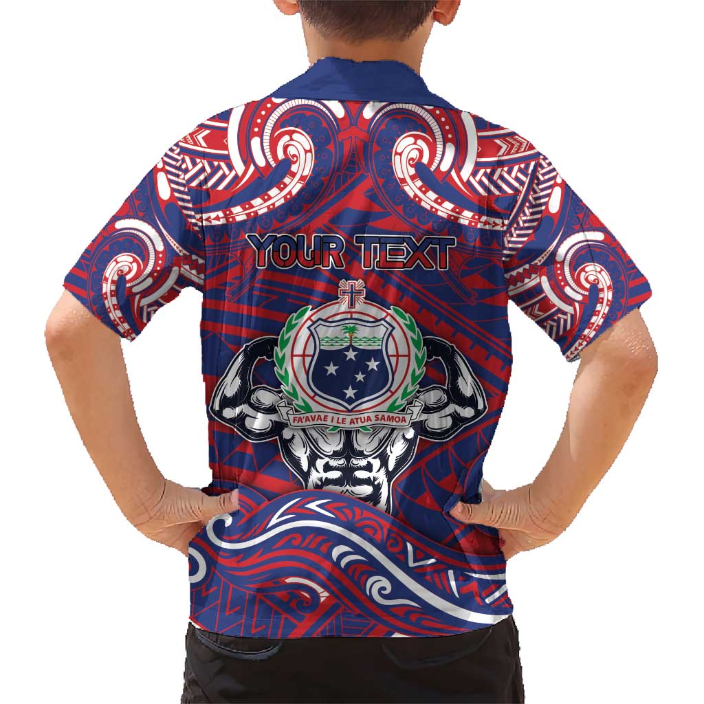 Personalised Samoa Gym Family Matching Short Sleeve Bodycon Dress and Hawaiian Shirt Muscle Samoan Tribal Waves - Polynesian Pride
