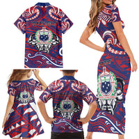 Personalised Samoa Gym Family Matching Short Sleeve Bodycon Dress and Hawaiian Shirt Muscle Samoan Tribal Waves - Polynesian Pride