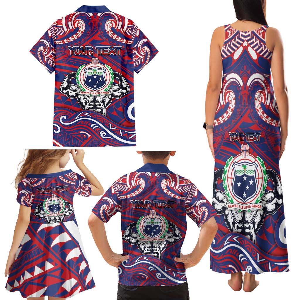 Personalised Samoa Gym Family Matching Tank Maxi Dress and Hawaiian Shirt Muscle Samoan Tribal Waves - Polynesian Pride