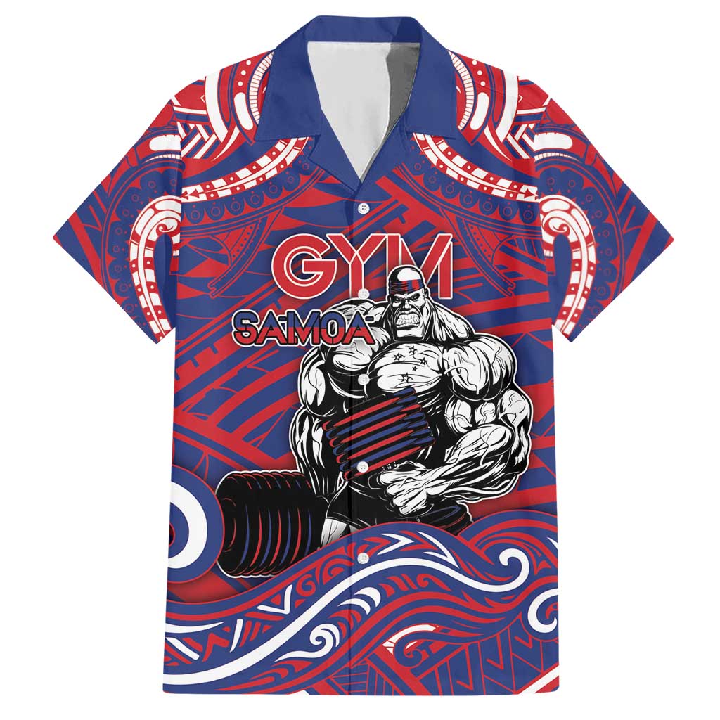 Personalised Samoa Gym Hawaiian Shirt Muscle Samoan Tribal Waves DT05 Navy - Polynesian Pride