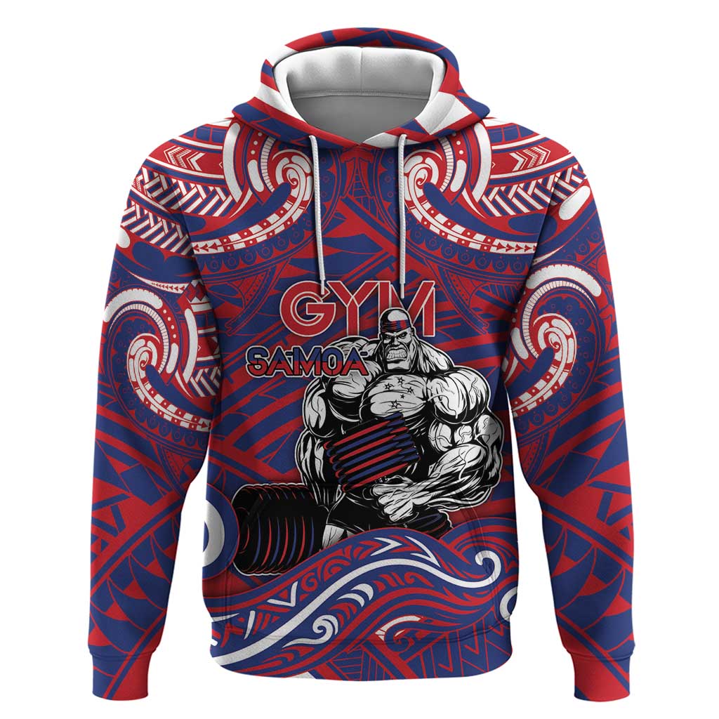 Personalised Samoa Gym Hoodie Muscle Samoan Tribal Waves DT05 Pullover Hoodie Navy - Polynesian Pride