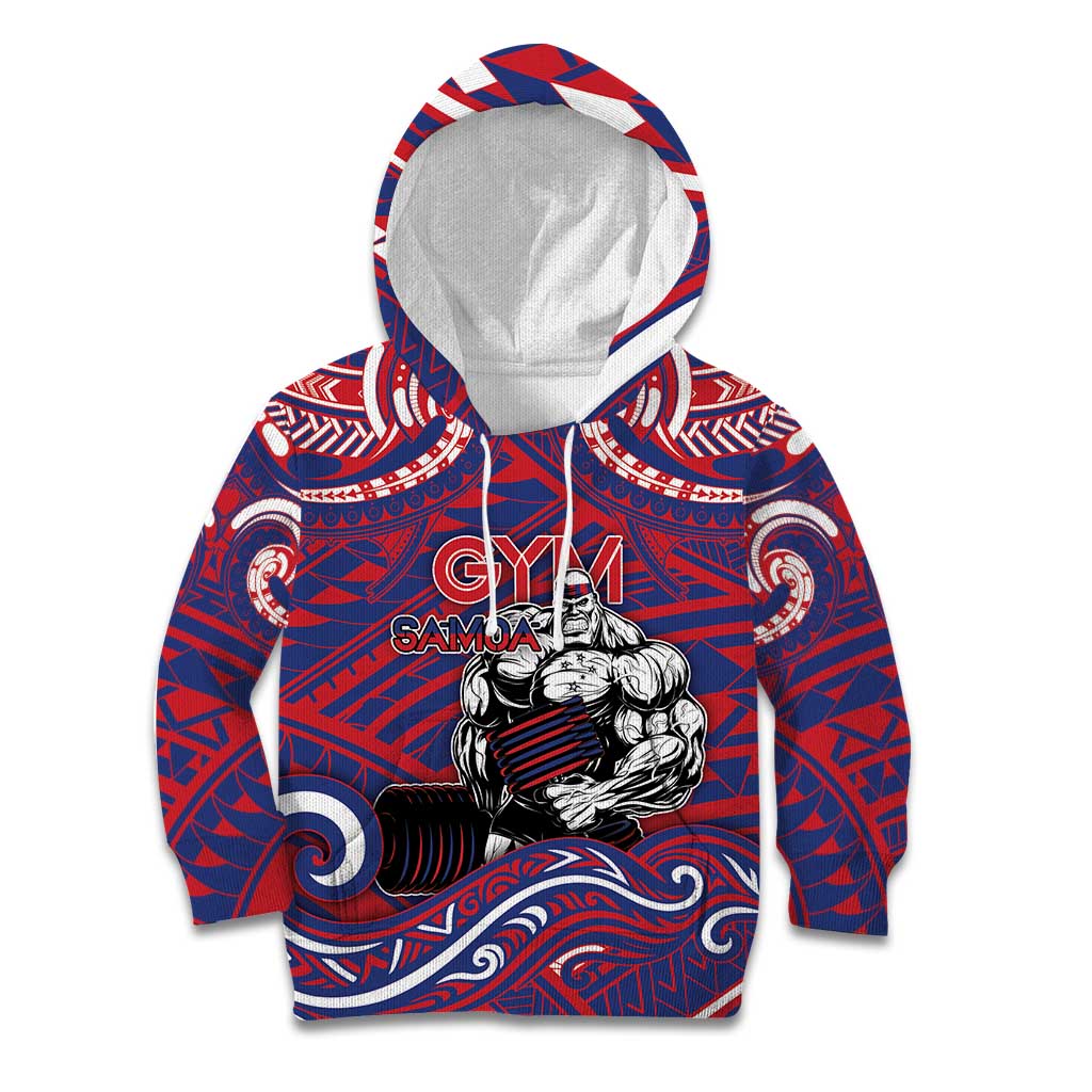Personalised Samoa Gym Kid Hoodie Muscle Samoan Tribal Waves DT05 Hoodie Navy - Polynesian Pride