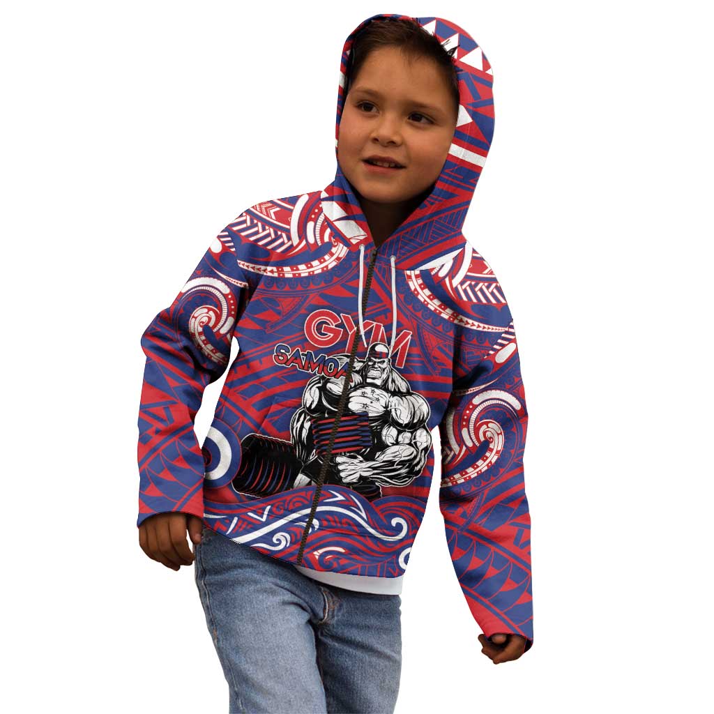 Personalised Samoa Gym Kid Hoodie Muscle Samoan Tribal Waves - Polynesian Pride