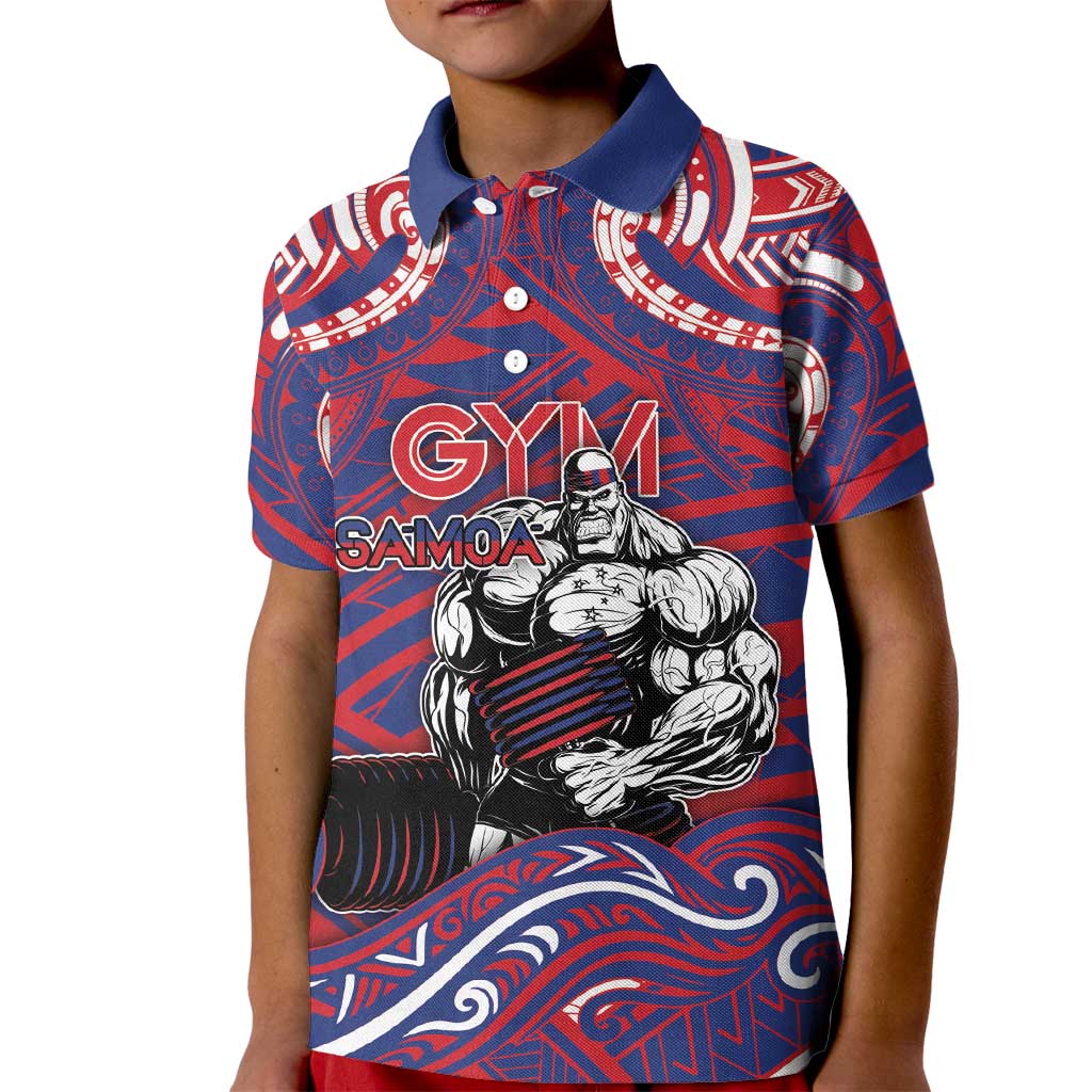 Personalised Samoa Gym Kid Polo Shirt Muscle Samoan Tribal Waves DT05 Kid Navy - Polynesian Pride
