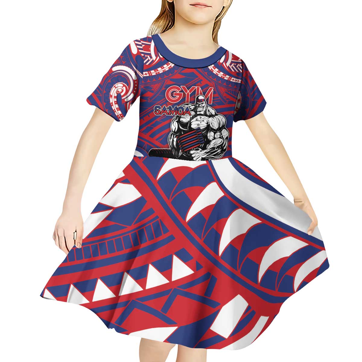 Personalised Samoa Gym Kid Short Sleeve Dress Muscle Samoan Tribal Waves - Polynesian Pride