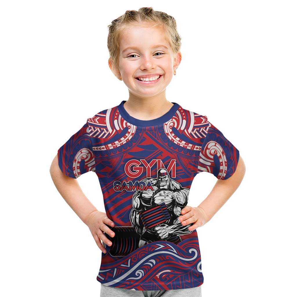 Personalised Samoa Gym Kid T Shirt Muscle Samoan Tribal Waves - Polynesian Pride