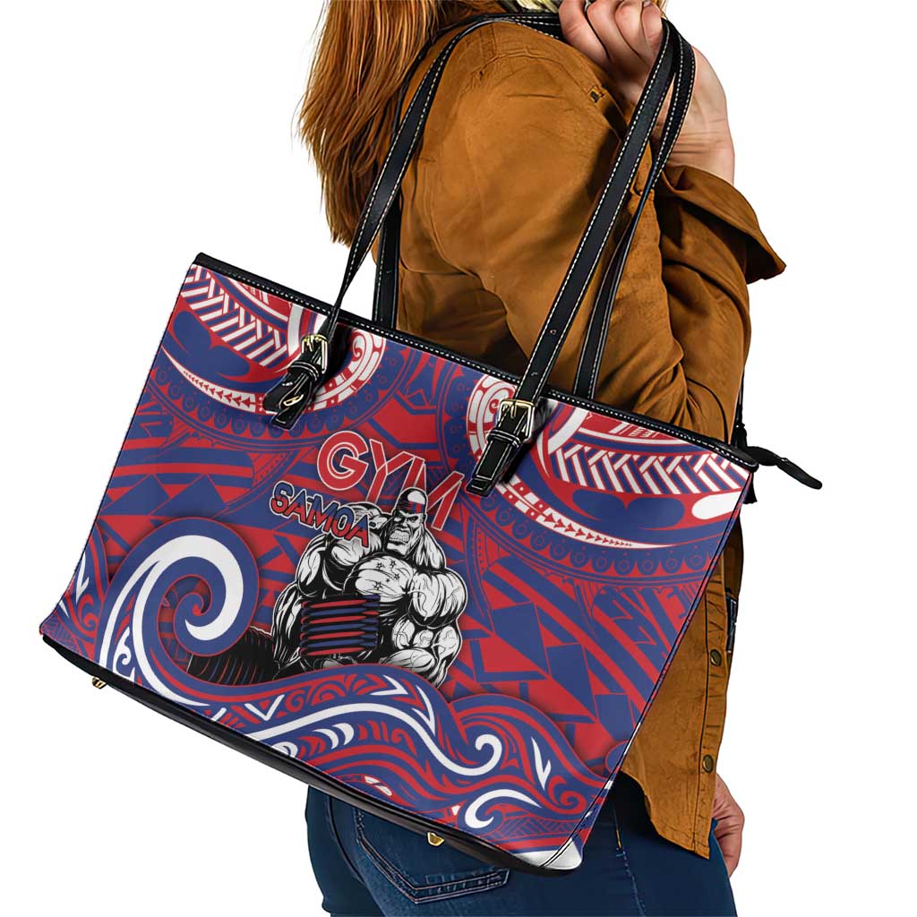 Samoa Gym Leather Tote Bag Muscle Samoan Tribal Waves - Polynesian Pride