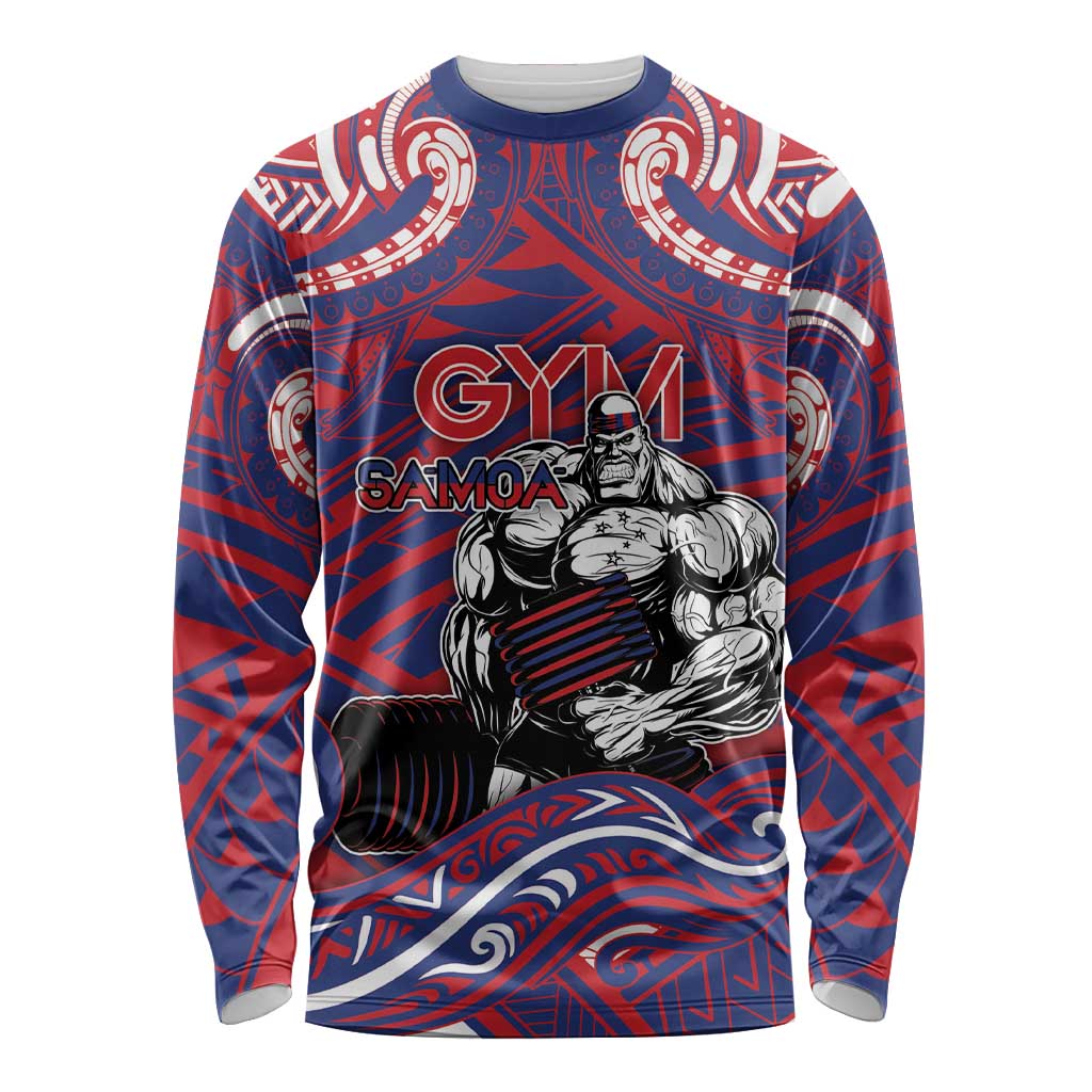 Personalised Samoa Gym Long Sleeve Shirt Muscle Samoan Tribal Waves - Polynesian Pride