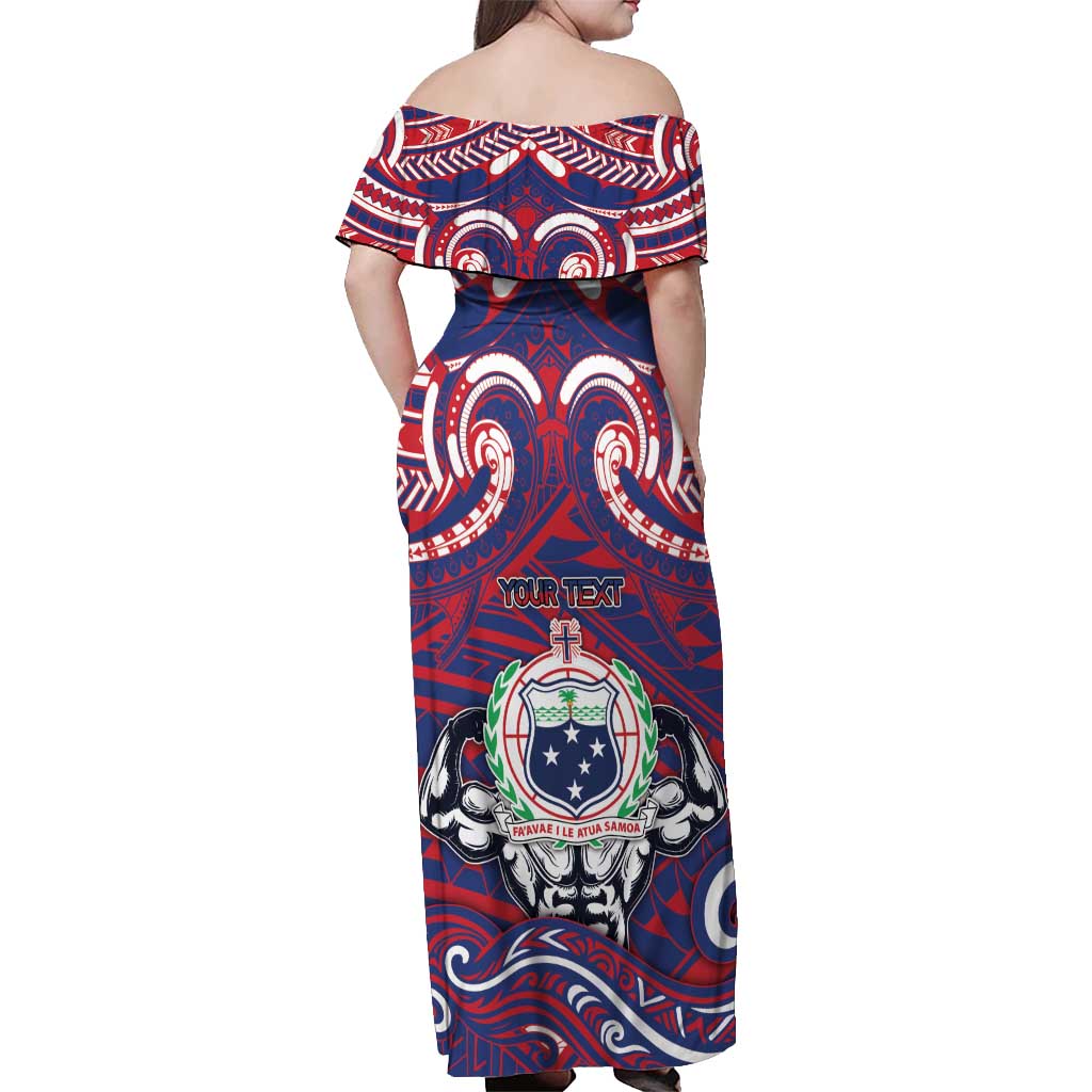 Personalised Samoa Gym Off Shoulder Maxi Dress Muscle Samoan Tribal Waves - Polynesian Pride
