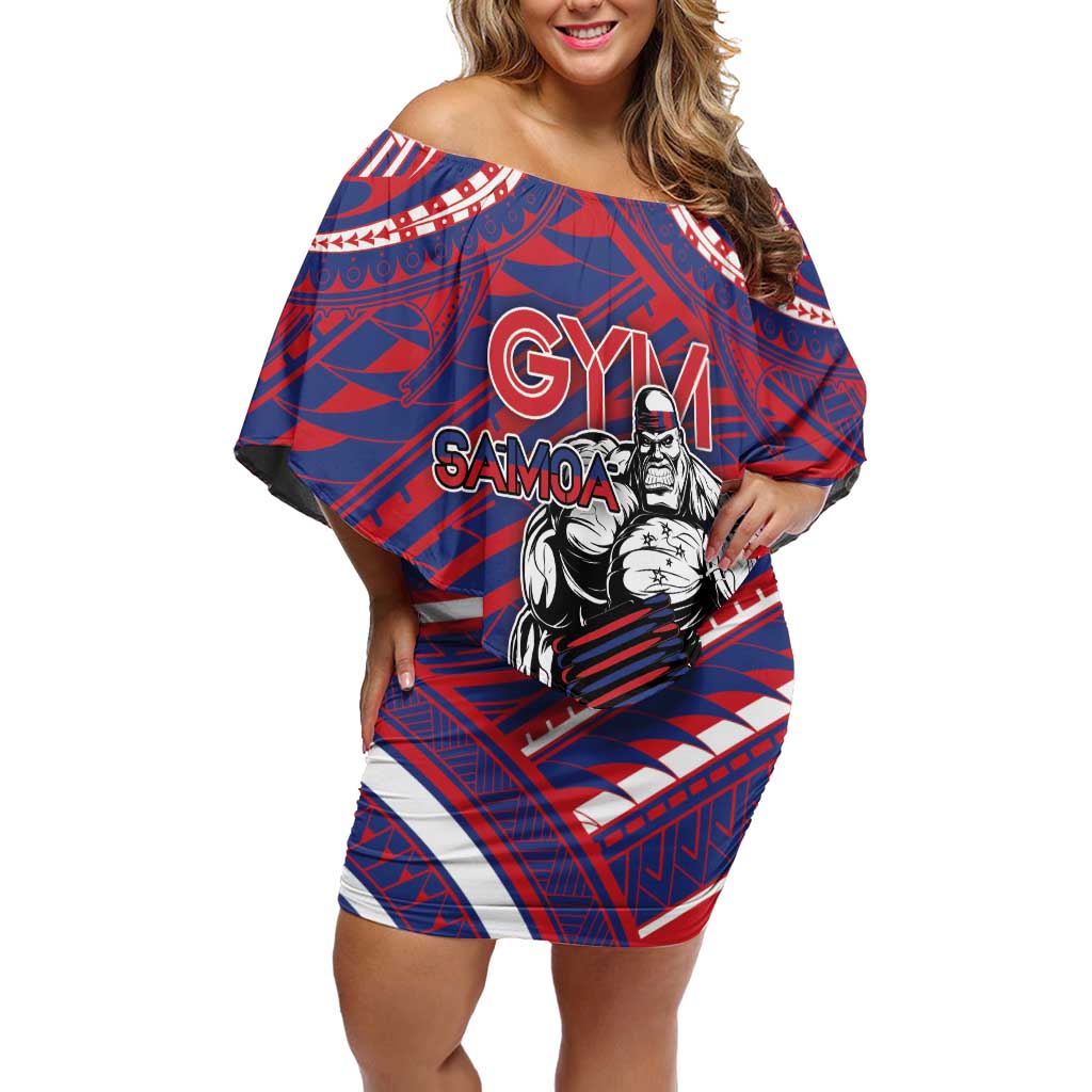 Personalised Samoa Gym Off Shoulder Short Dress Muscle Samoan Tribal Waves - Polynesian Pride