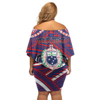 Personalised Samoa Gym Off Shoulder Short Dress Muscle Samoan Tribal Waves - Polynesian Pride