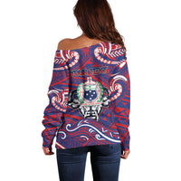 Personalised Samoa Gym Off Shoulder Sweater Muscle Samoan Tribal Waves - Polynesian Pride