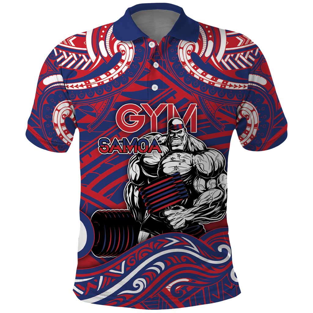 Personalised Samoa Gym Polo Shirt Muscle Samoan Tribal Waves DT05 Navy - Polynesian Pride