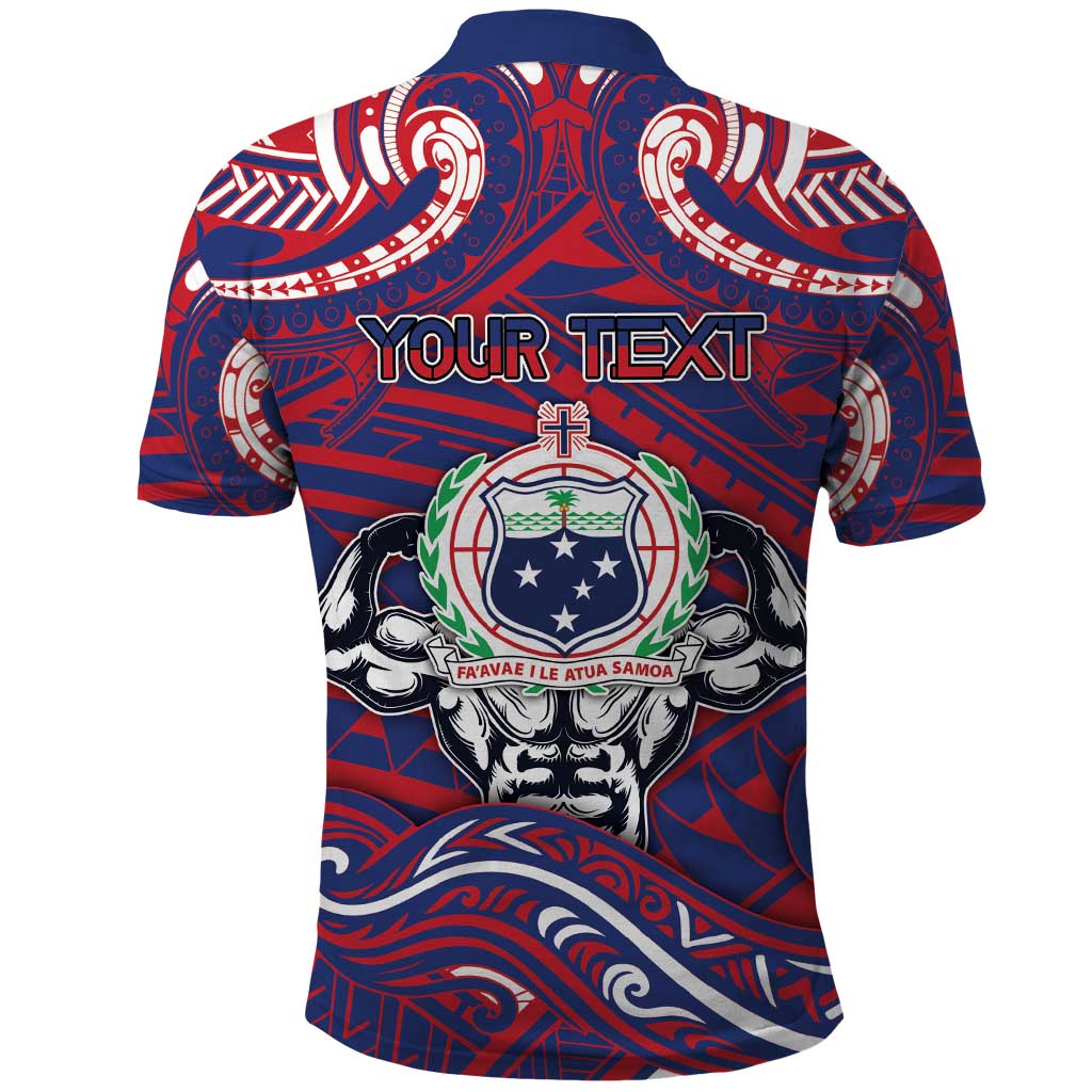 Personalised Samoa Gym Polo Shirt Muscle Samoan Tribal Waves - Polynesian Pride