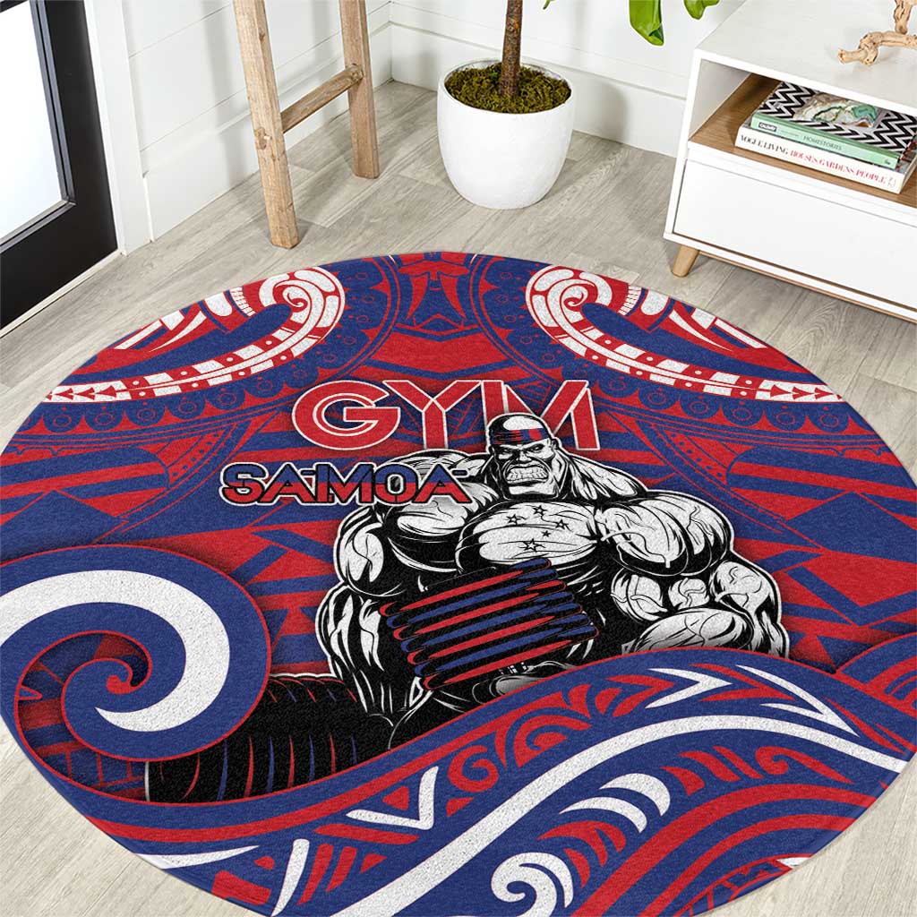Samoa Gym Round Carpet Muscle Samoan Tribal Waves DT05 Navy - Polynesian Pride