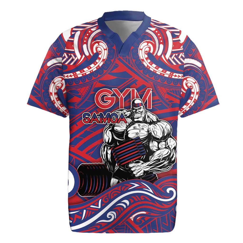Personalised Samoa Gym Rugby Jersey Muscle Samoan Tribal Waves DT05 Navy - Polynesian Pride