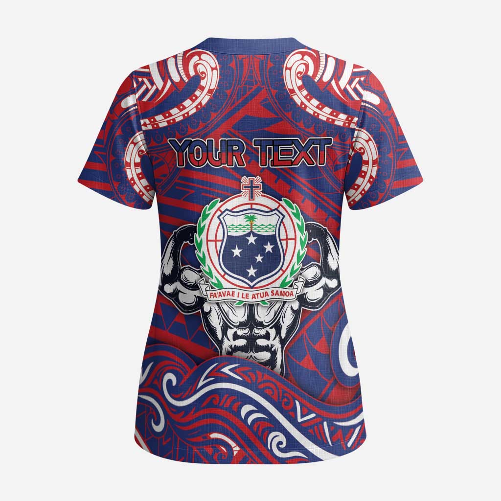 Personalised Samoa Gym Scrub Top Muscle Samoan Tribal Waves - Polynesian Pride