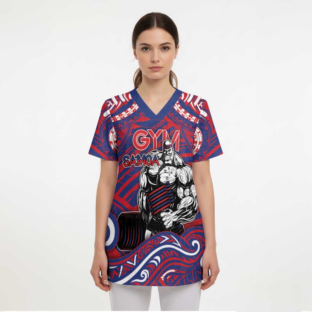 Personalised Samoa Gym Scrub Top Muscle Samoan Tribal Waves - Polynesian Pride