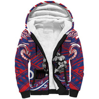 Personalised Samoa Gym Sherpa Hoodie Muscle Samoan Tribal Waves DT05 Unisex Navy - Polynesian Pride