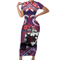 Personalised Samoa Gym Short Sleeve Bodycon Dress Muscle Samoan Tribal Waves - Polynesian Pride