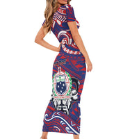 Personalised Samoa Gym Short Sleeve Bodycon Dress Muscle Samoan Tribal Waves - Polynesian Pride