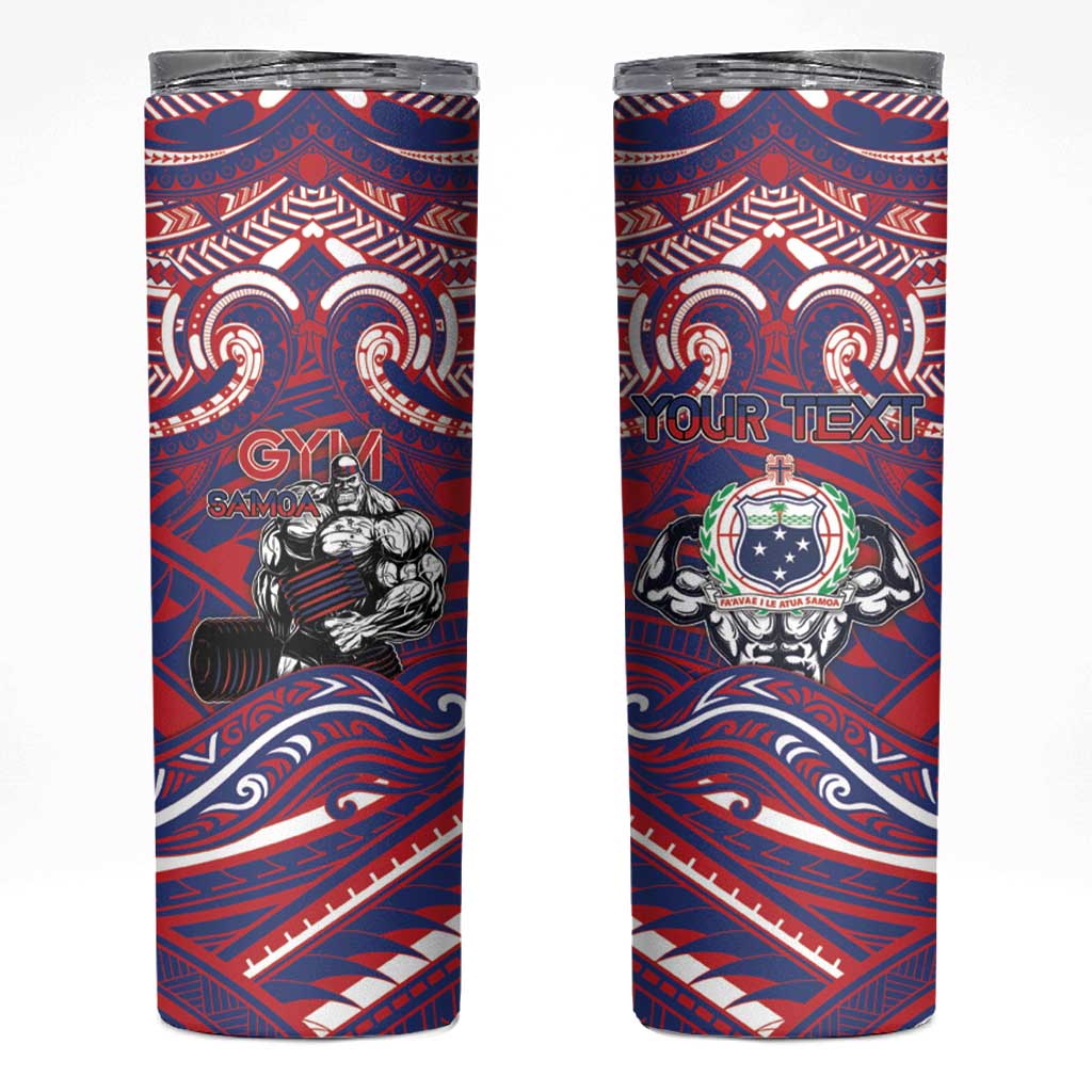 Personalised Samoa Gym Skinny Tumbler Muscle Samoan Tribal Waves DT05 Navy - Polynesian Pride