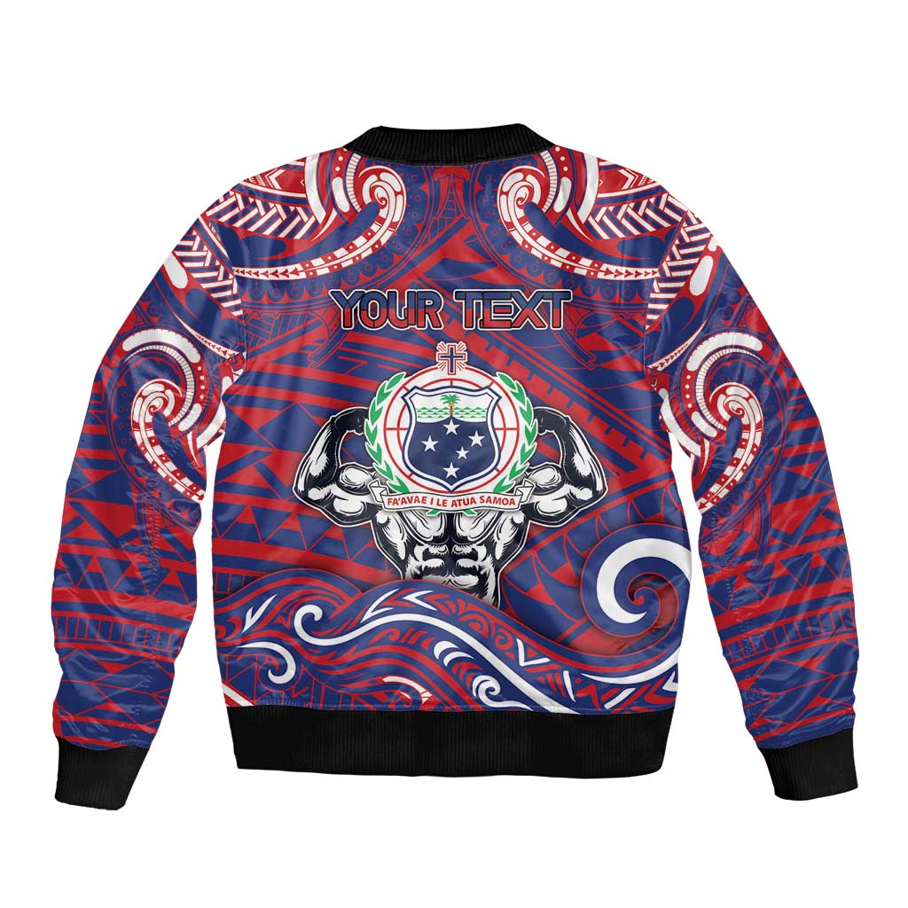 Personalised Samoa Gym Sleeve Zip Bomber Jacket Muscle Samoan Tribal Waves - Polynesian Pride