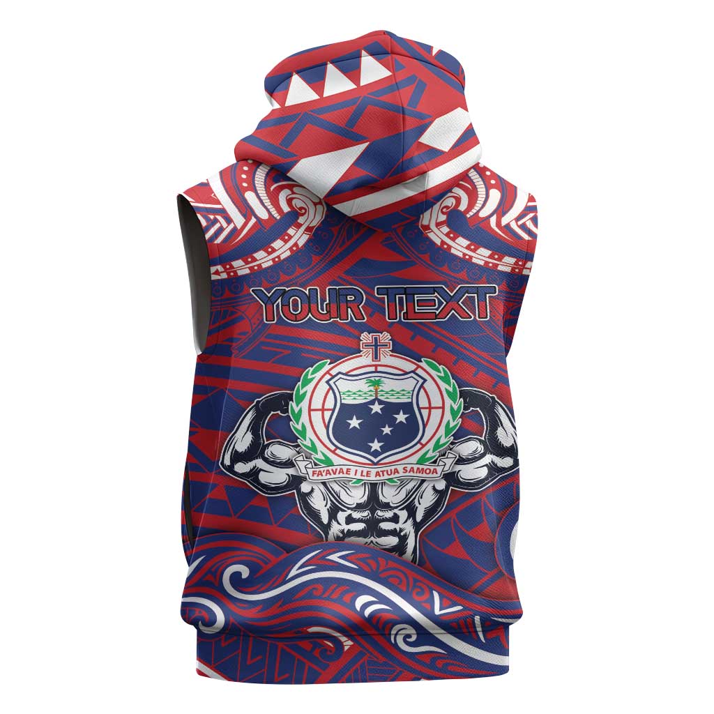 Personalised Samoa Gym Sleeveless Hoodie Muscle Samoan Tribal Waves - Polynesian Pride