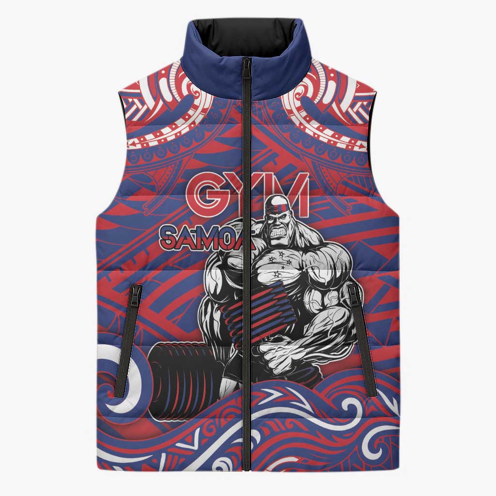 Personalised Samoa Gym Sleeveless Puffer Jacket Muscle Samoan Tribal Waves - Polynesian Pride