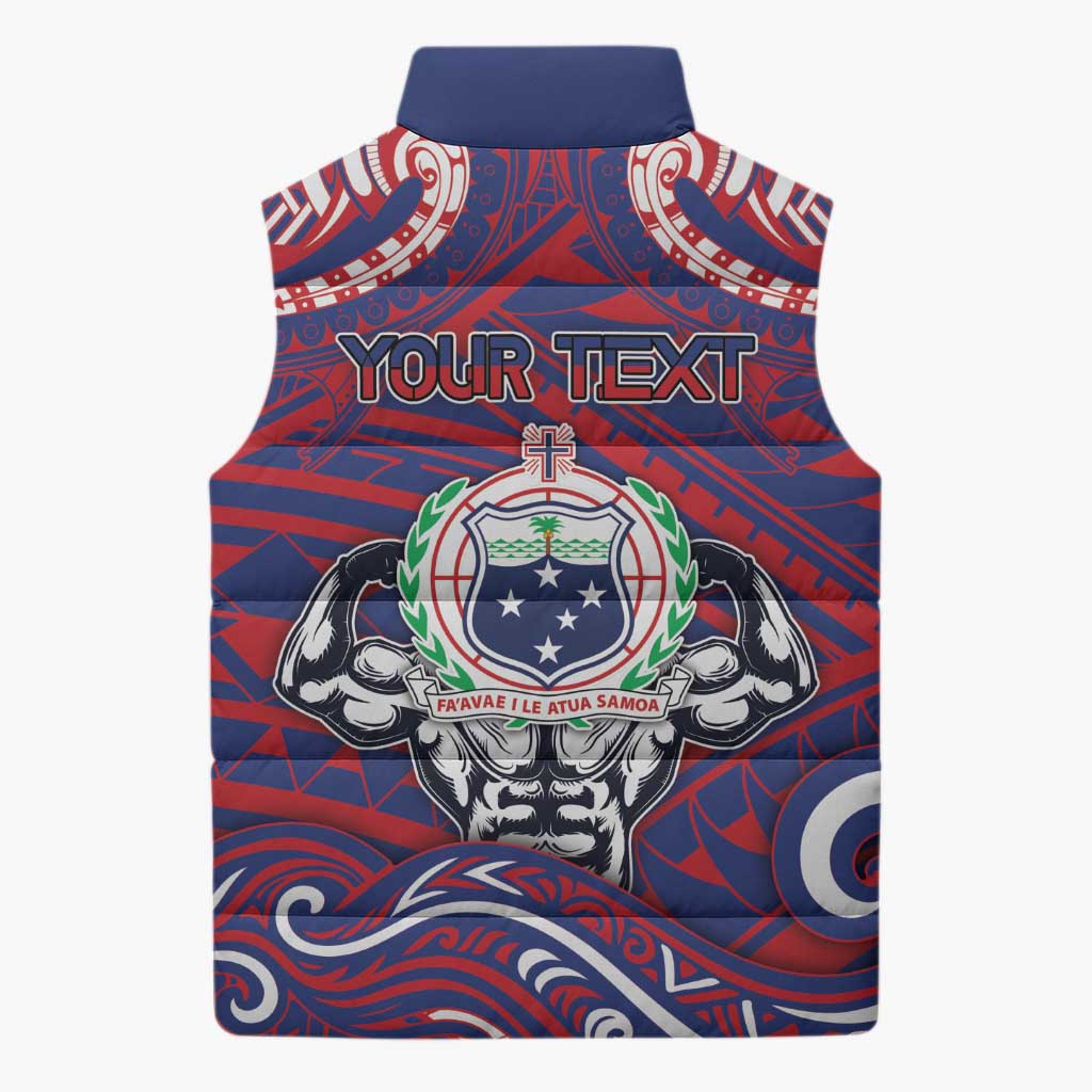 Personalised Samoa Gym Sleeveless Puffer Jacket Muscle Samoan Tribal Waves - Polynesian Pride