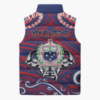 Personalised Samoa Gym Sleeveless Puffer Jacket Muscle Samoan Tribal Waves - Polynesian Pride