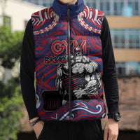 Personalised Samoa Gym Sleeveless Puffer Jacket Muscle Samoan Tribal Waves - Polynesian Pride