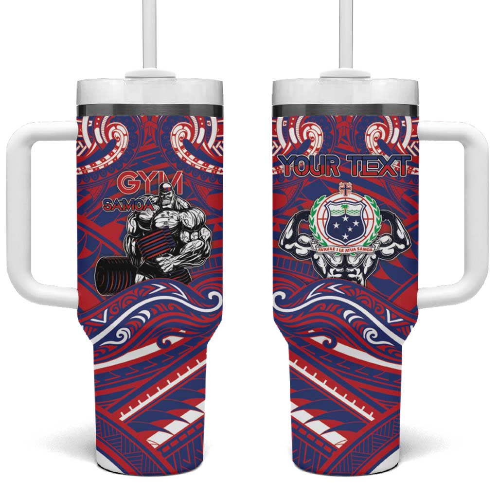 Personalised Samoa Gym Tumbler With Handle Muscle Samoan Tribal Waves DT05 One Size: 40 oz Navy - Polynesian Pride
