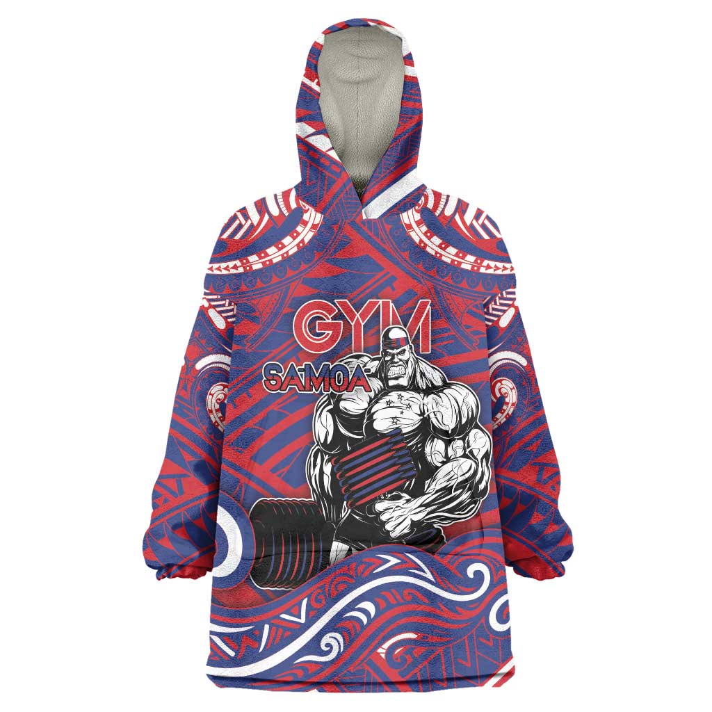 Personalised Samoa Gym Wearable Blanket Hoodie Muscle Samoan Tribal Waves DT05 One Size Navy - Polynesian Pride