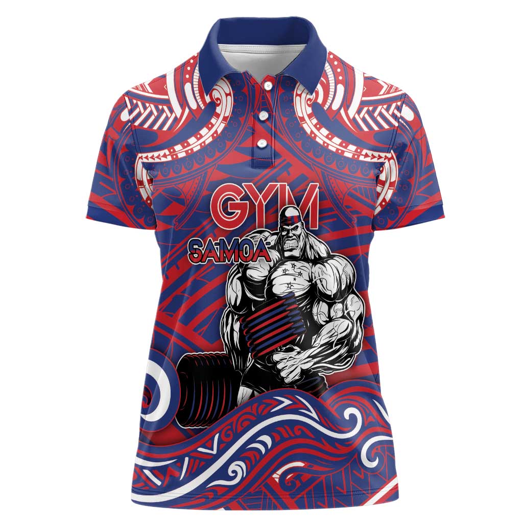 Personalised Samoa Gym Women Polo Shirt Muscle Samoan Tribal Waves DT05 Female Navy - Polynesian Pride