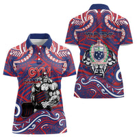 Personalised Samoa Gym Women Polo Shirt Muscle Samoan Tribal Waves - Polynesian Pride
