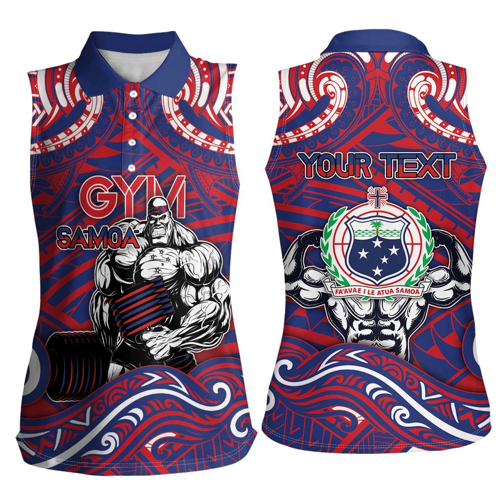 Personalised Samoa Gym Women Sleeveless Polo Shirt Muscle Samoan Tribal Waves - Polynesian Pride